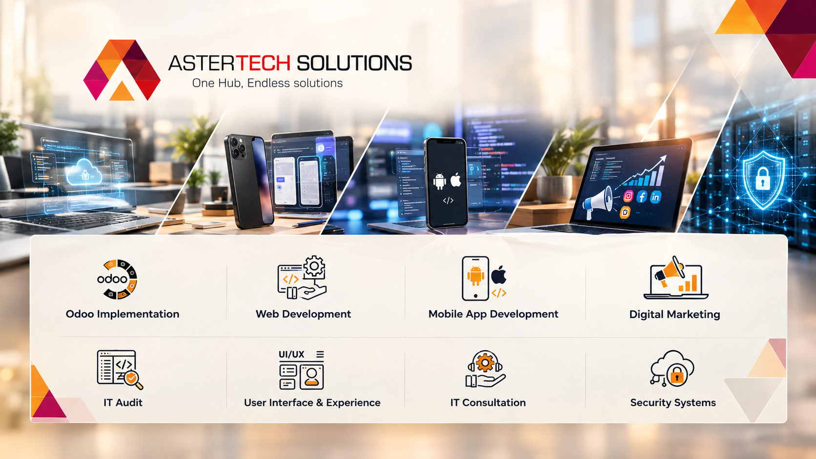 IT services: Odoo, web and mobile development, digital marketing, IT audit, UI/UX, consultation and security systems